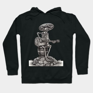 Sugar skull playing guitar on an island day of the dead. Hoodie